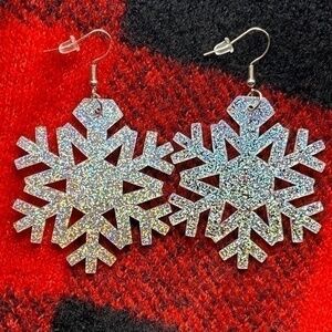 Acrylic Snowflake Earrings Glitter Winter Christmas Dangle Wire Hook Earrings
